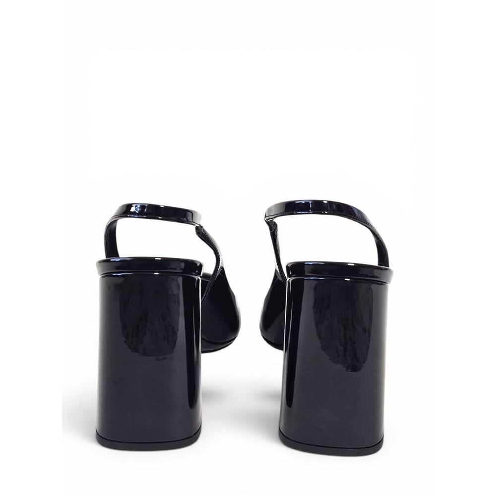 Prada Vernice Black Patent Leather Slingback Block Heel Pumps Triangle Logo 38 - Picture 8 of 11